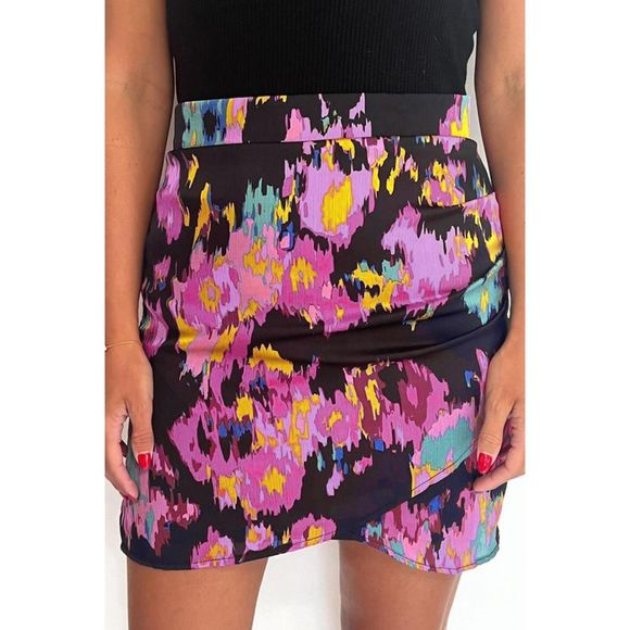 Azura Exchange  Black Abstract/Leopard Print Wrap Hem Mini Skirt - Picture 1 of 14